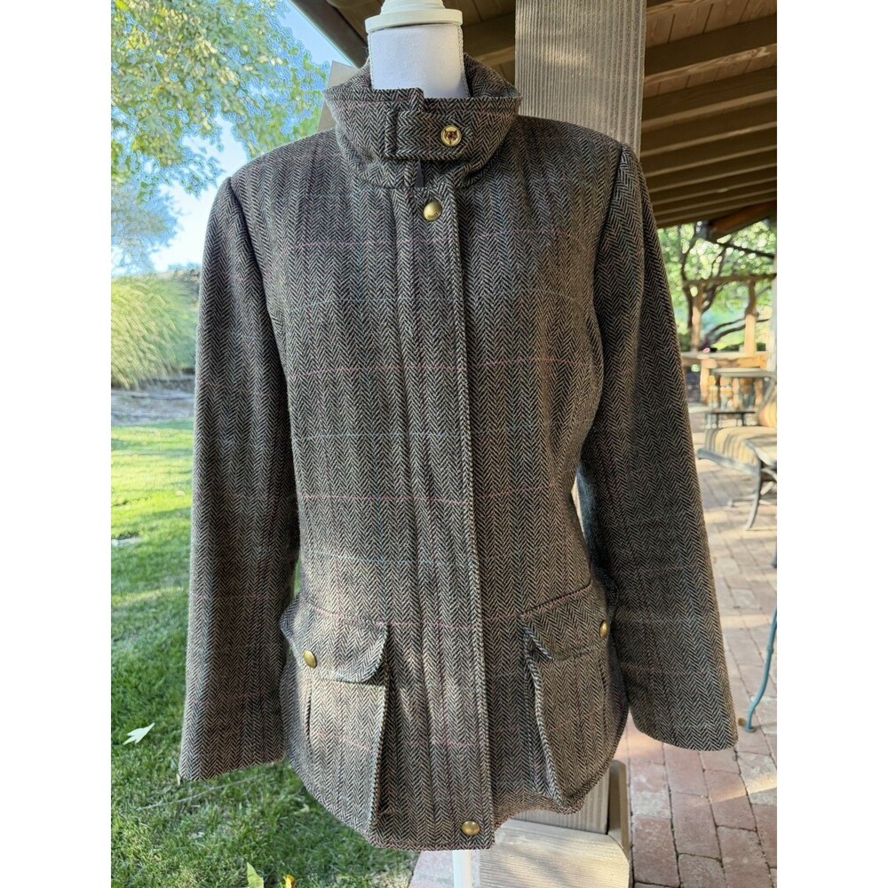 JOULES Field Coat Women UK 18 Green Tweed Jacket Wool Country Plaid Tartan Check